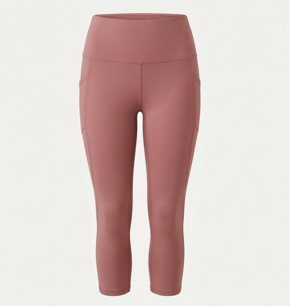 Gottex Lab L Peach Skin Capris Mauve Pink High Waist‎ Pocket Leggings Large NWT